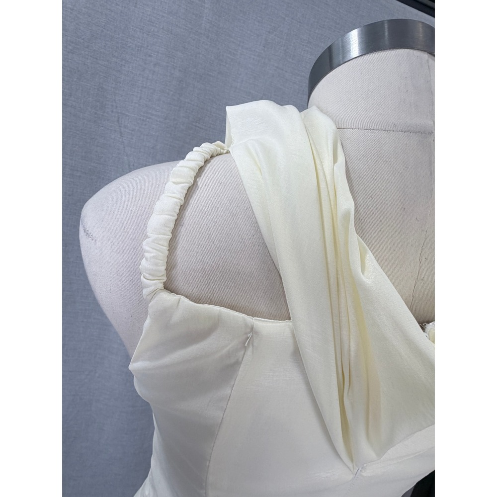 Vintage Jessica McClintock Ivory Ruched Mermaid Gown Rhinestone Brooch 10 - Picture 11 of 11